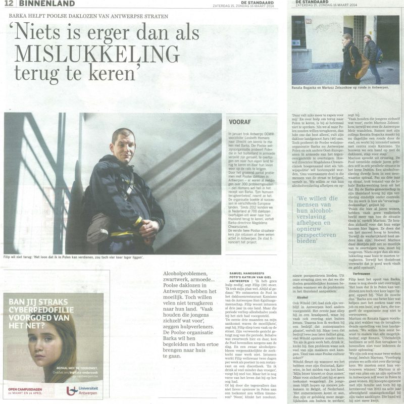 De Standaard: "Niets is erger dan als MISLUKKENLING terug te keren"